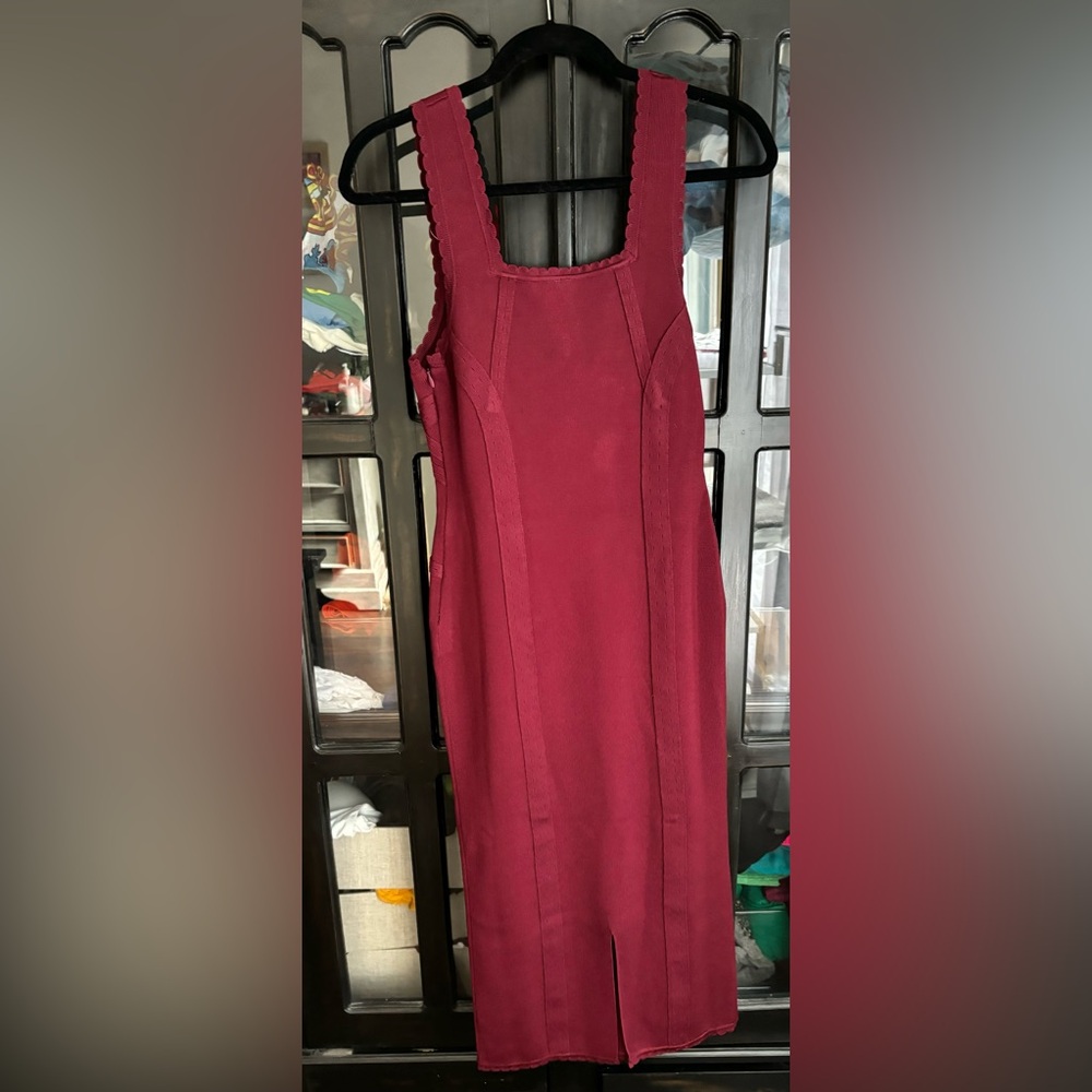 By Anthropologie Slim Square-Neck Sleeveless Midi Jumper Dress in Wine Size S - Picture 7 of 10